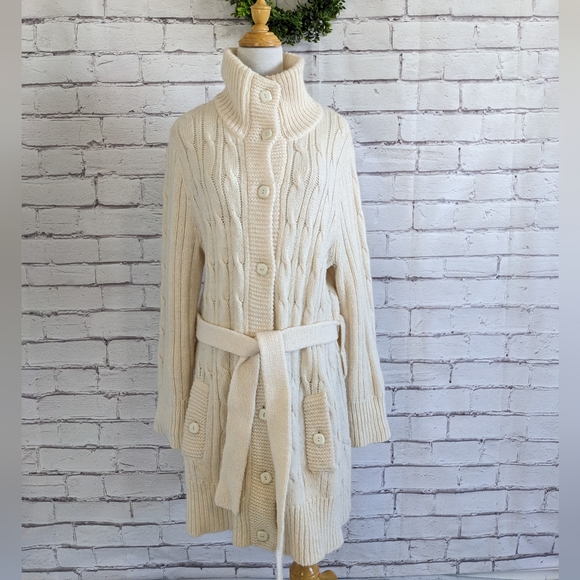 COLUMBIA Knit Long Cozy Mock Neck Button Down Cardigan Sweater Jacket - Picture 3 of 14